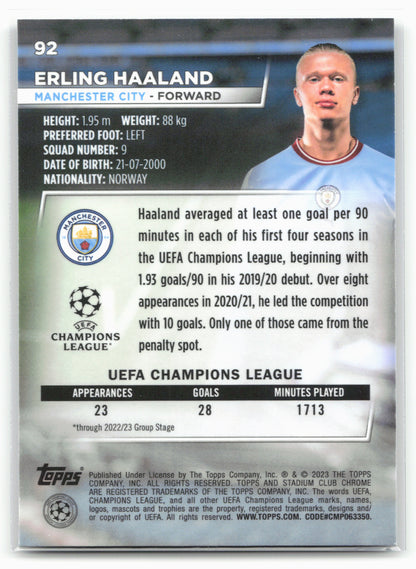 2022-23 Stadium Club Chrome UEFA Club Competitions #92 Erling Haaland