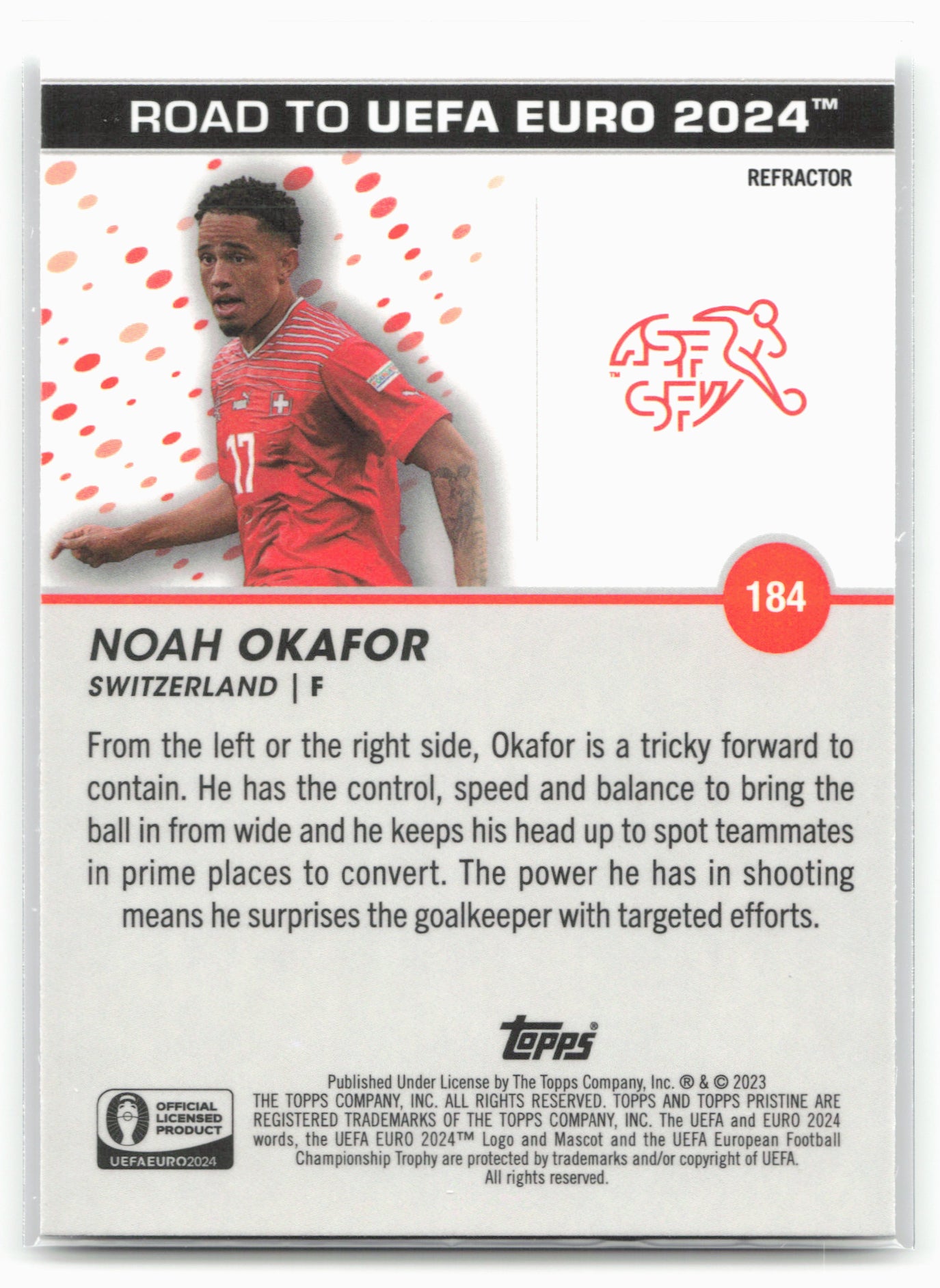 2023 Topps Pristine Road To Euro 2024 #184 Noah Okafor Refractor