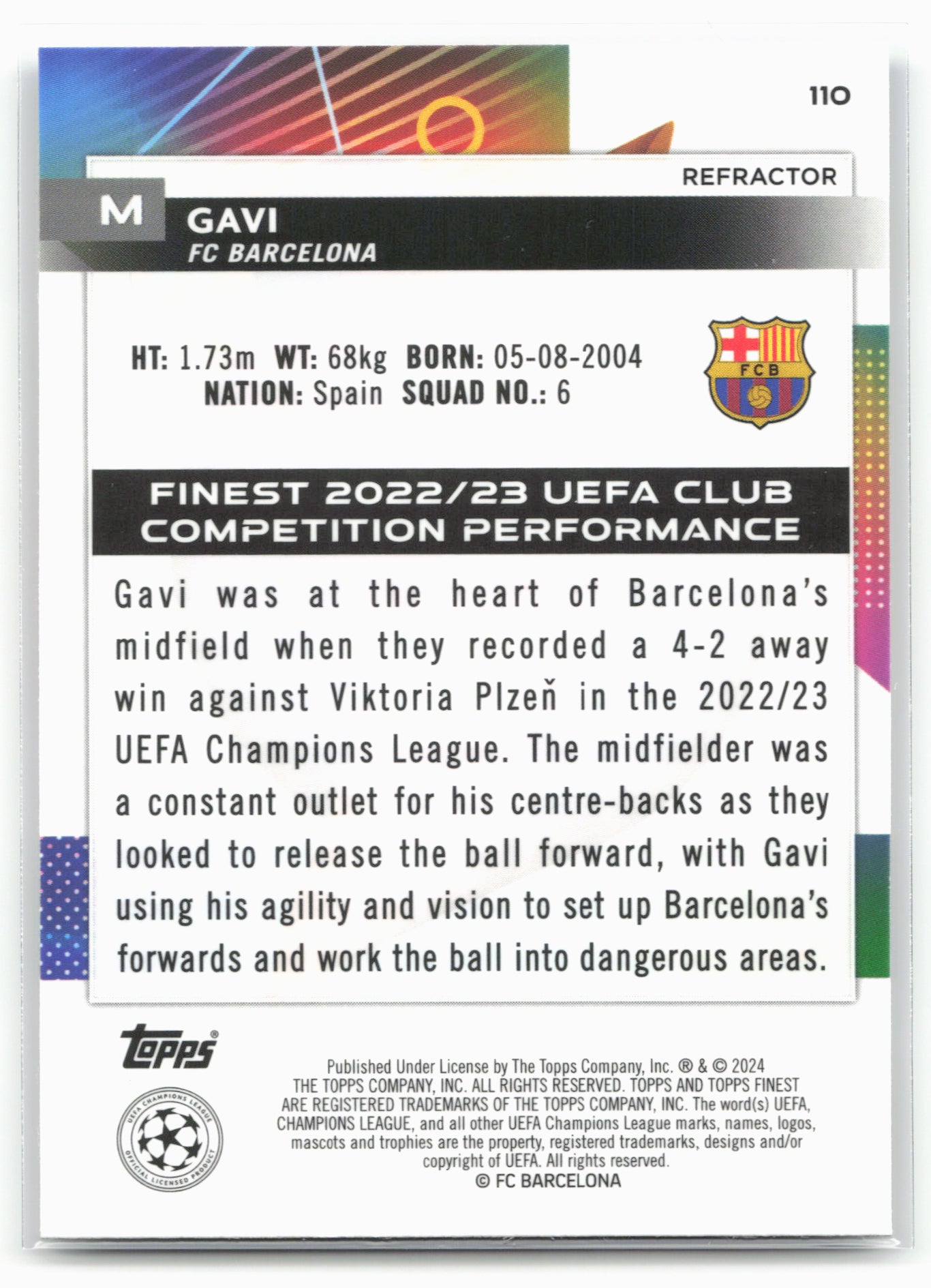 2023-24 Finest UEFA Club Competitions #110 Gavi Refractor