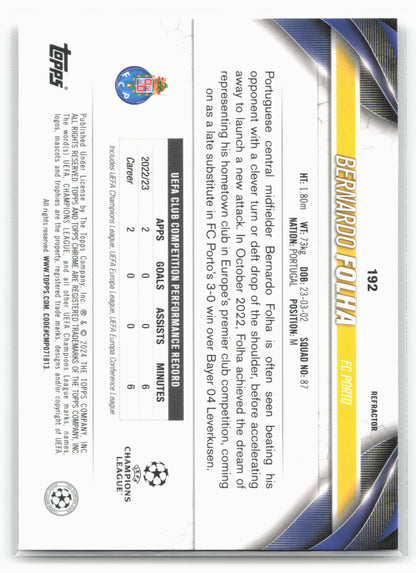 2023-24 Topps Chrome UEFA Club Competitions #192 Bernardo Folha Refractor