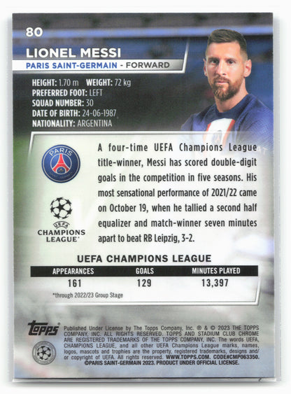 2022-23 Stadium Club Chrome UEFA Club Competitions #80 Lionel Messi