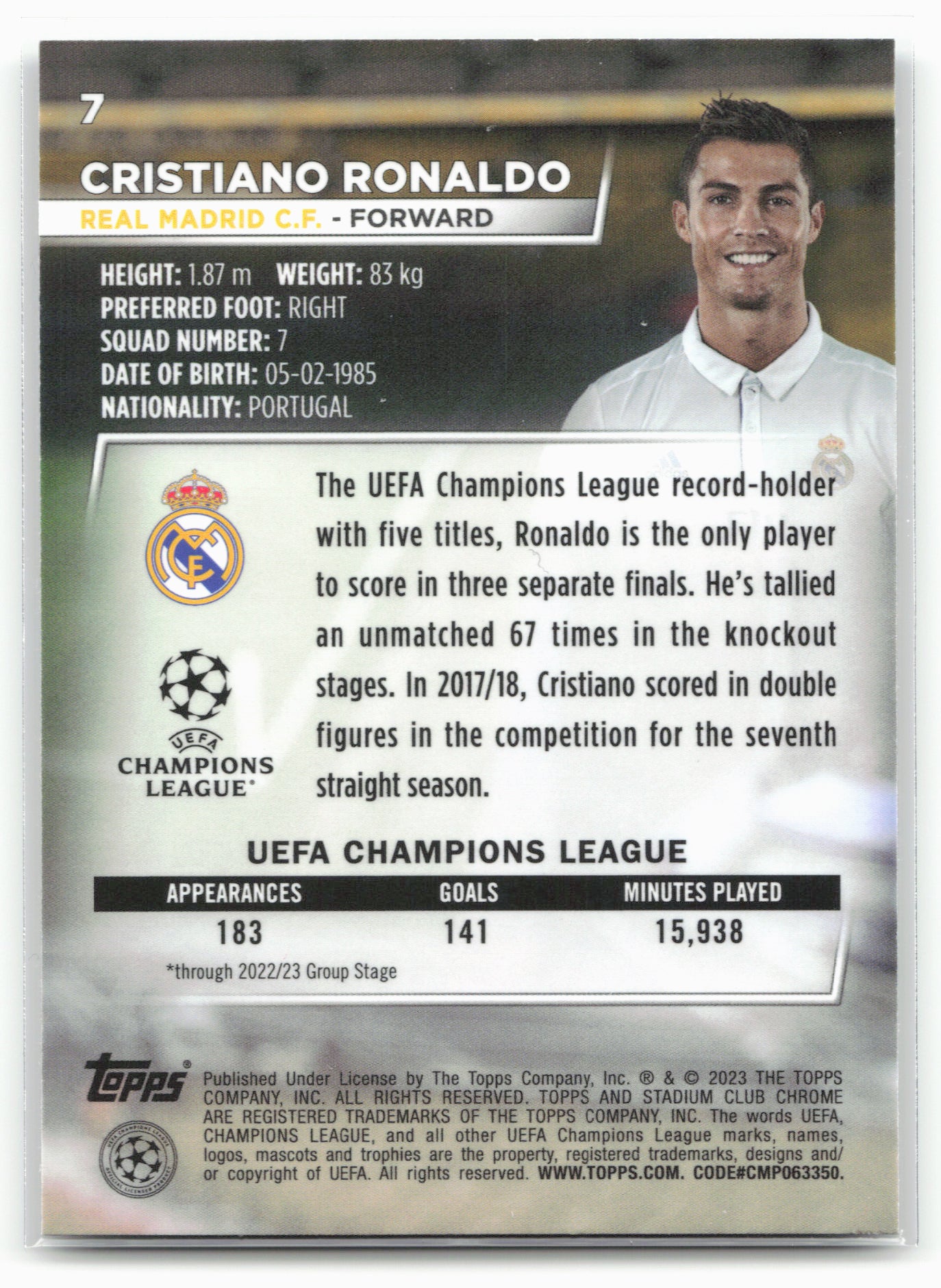 2022-23 Stadium Club Chrome UEFA Club Competitions #7 Cristiano Ronaldo 26045