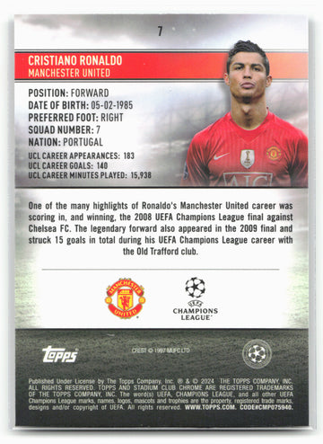 2023-24 Stadium Club Chrome UEFA Champions League #7 Cristiano Ronaldo 26047