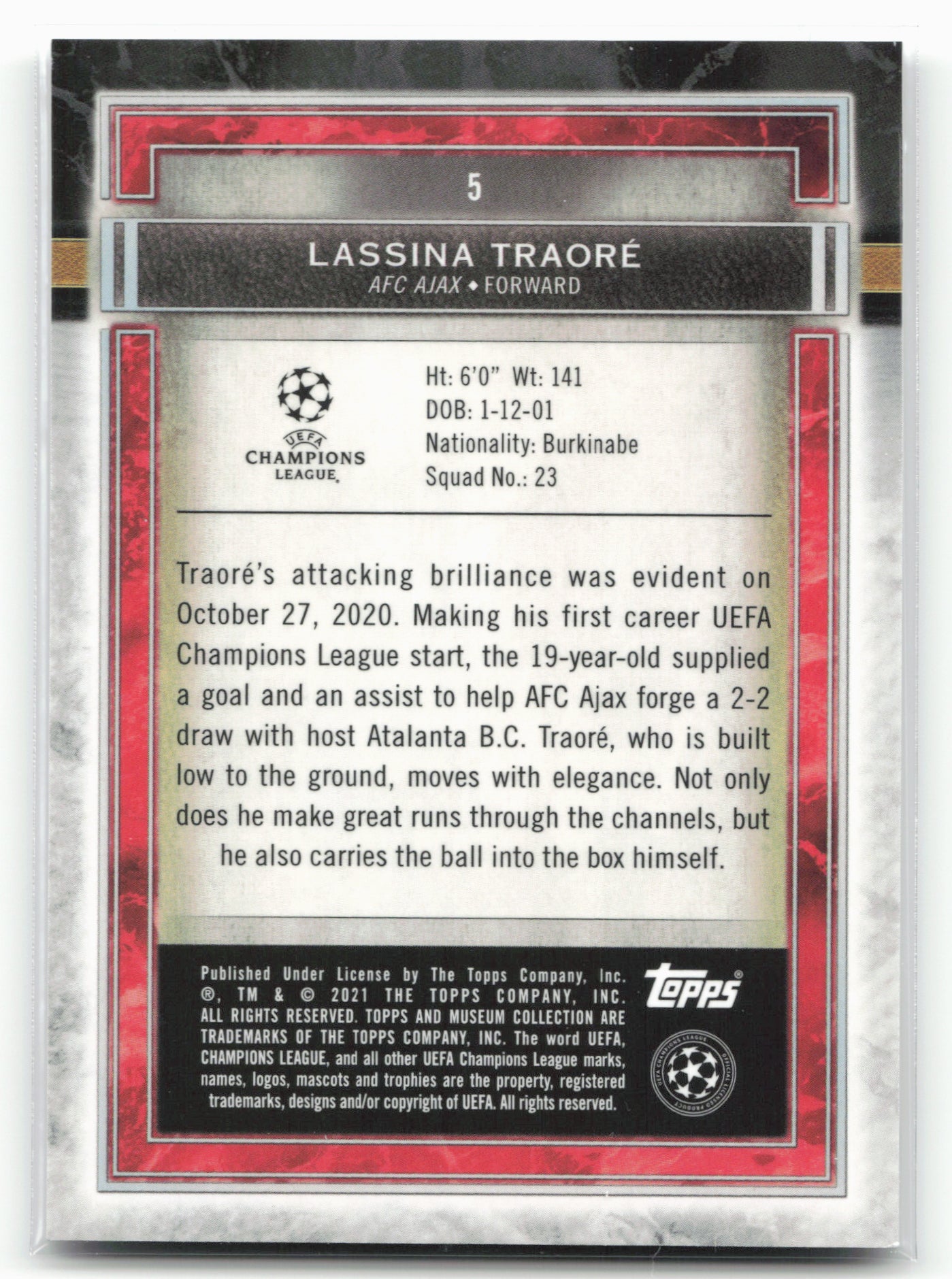 2020-21 Topps Museum Collection UEFA Champions League #5 Lassina Traoré
