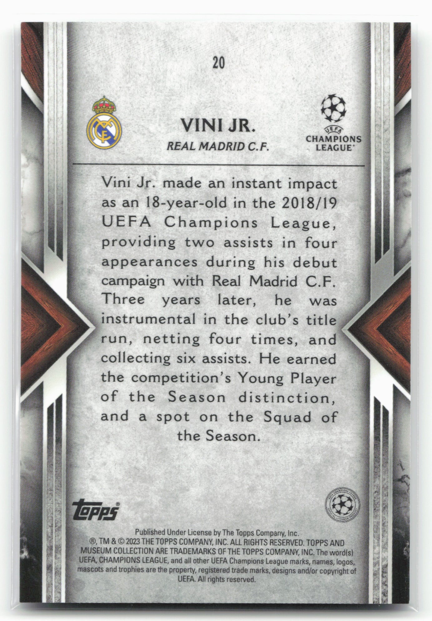2022-23 Topps Museum Collection UEFA Champions League #20 Vini Jr.