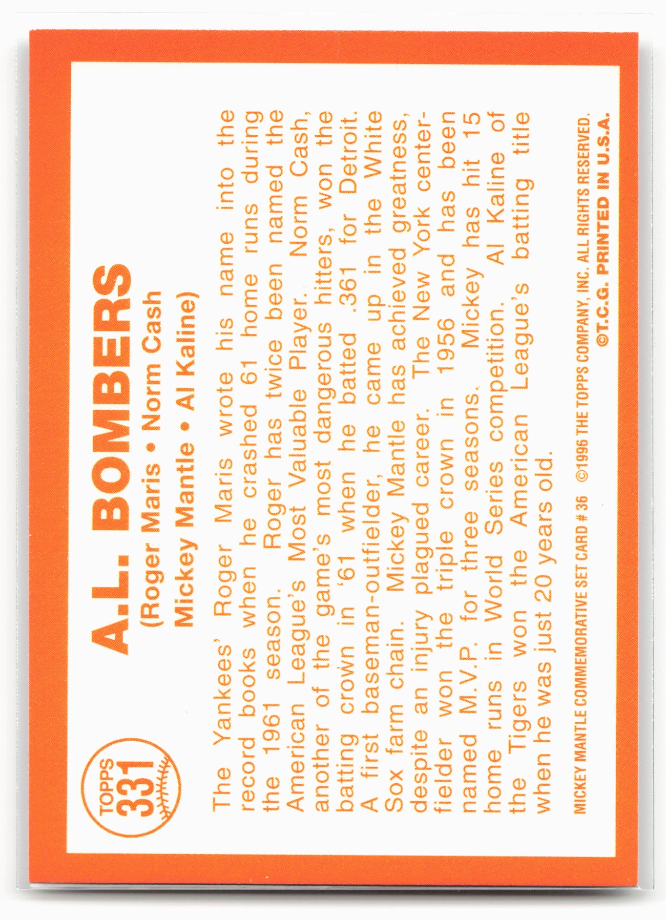 1997 Topps #36 A.L. Bombers Commemorative Reprints