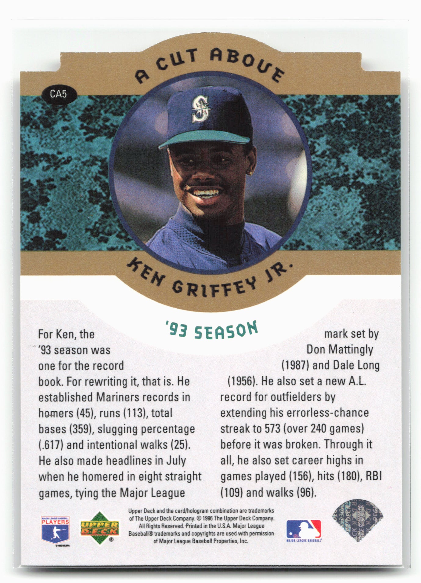 1996 Collector's Choice #CA5 Ken Griffey Jr. Ken Griffey Jr.: A Cut Above