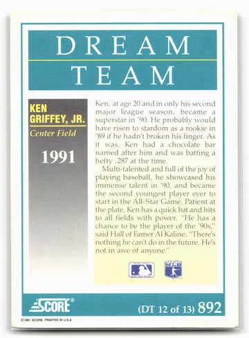 1991 Score #892 Ken Griffey, Jr.