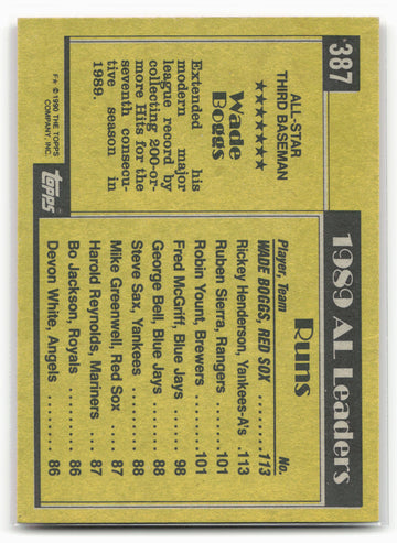 1990 Topps #387 Wade Boggs