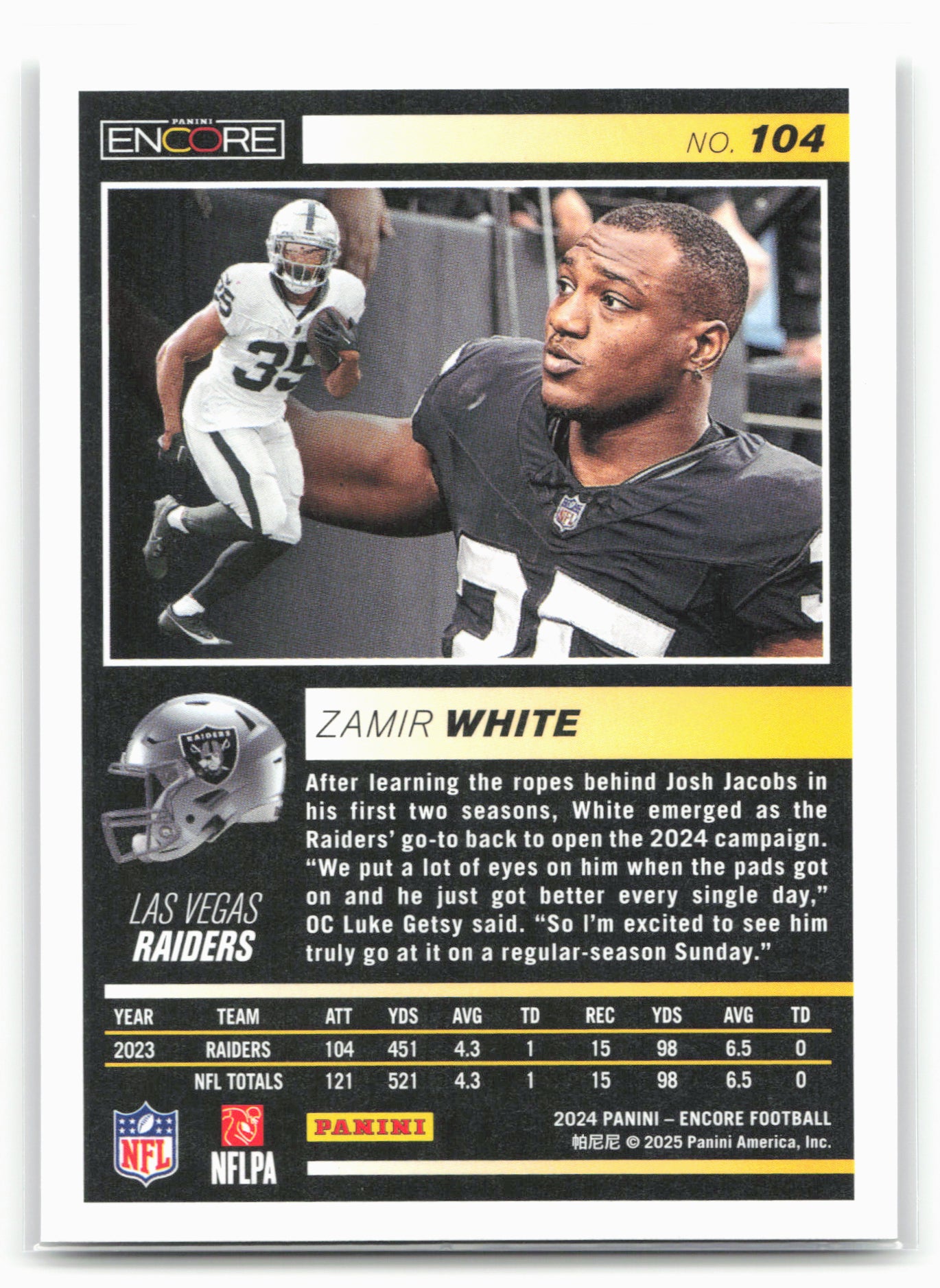 2024 Panini Encore #104 Zamir White