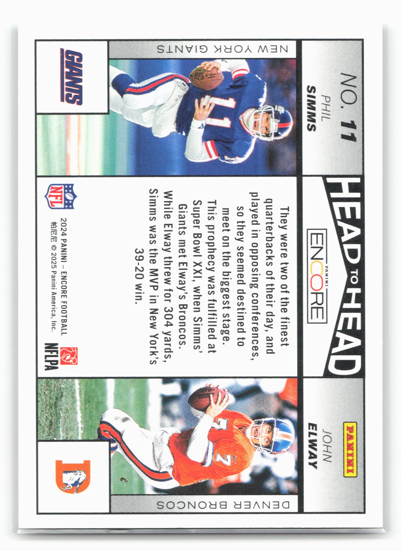 2024 Panini Encore #11 John Elway / Phil Simms Head to Head