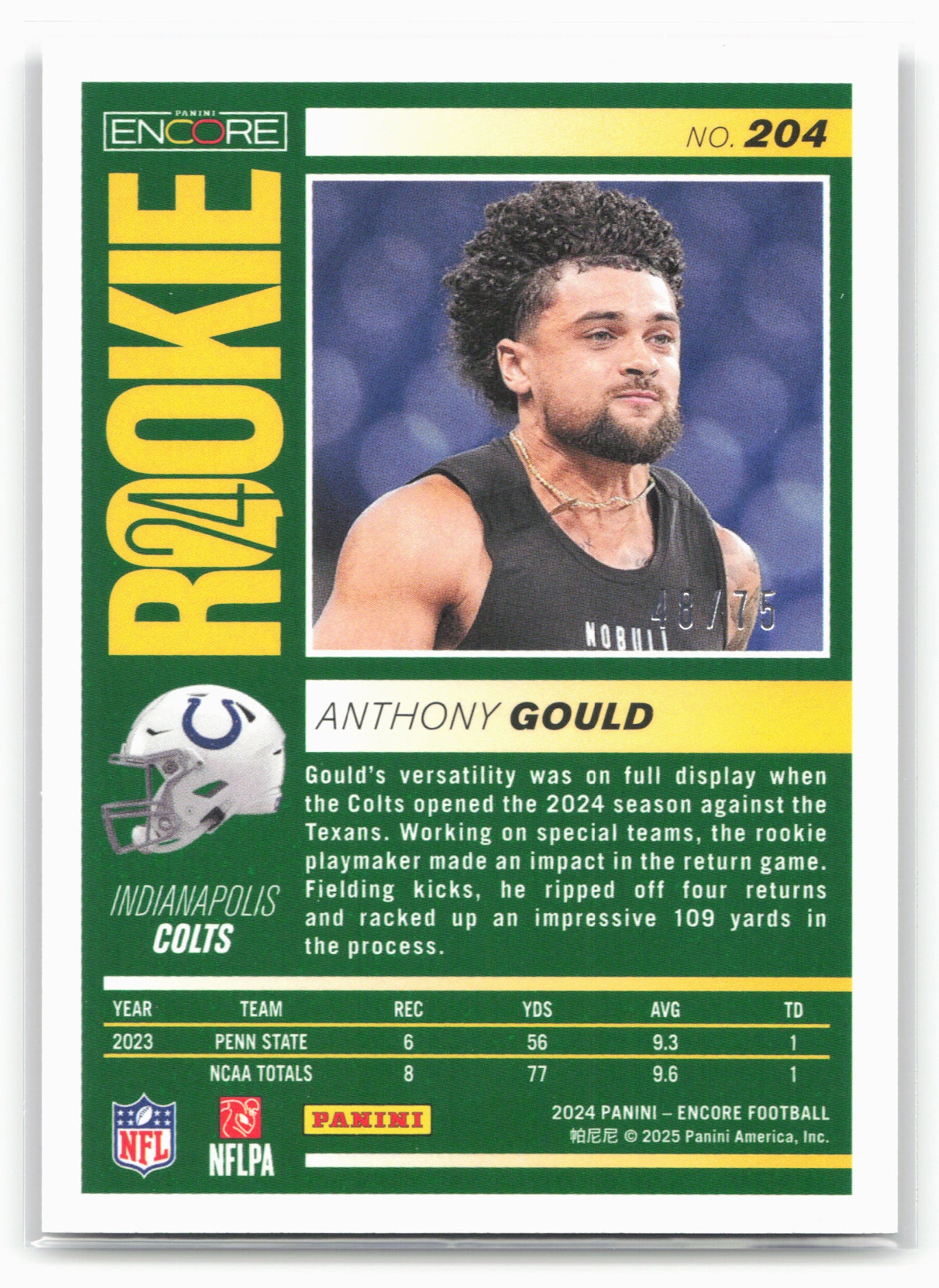 2024 Panini Encore #204 Anthony Gould Purple #/75