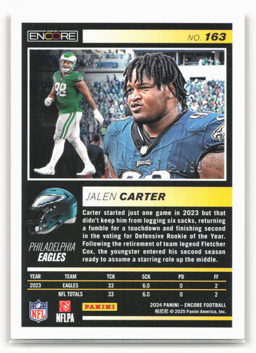 
2024 Panini Encore #163 Jalen Carter Orange #/99