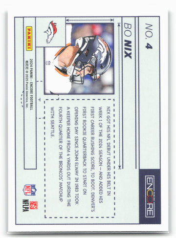
2024 Panini Encore #4 Bo Nix Blue Prints