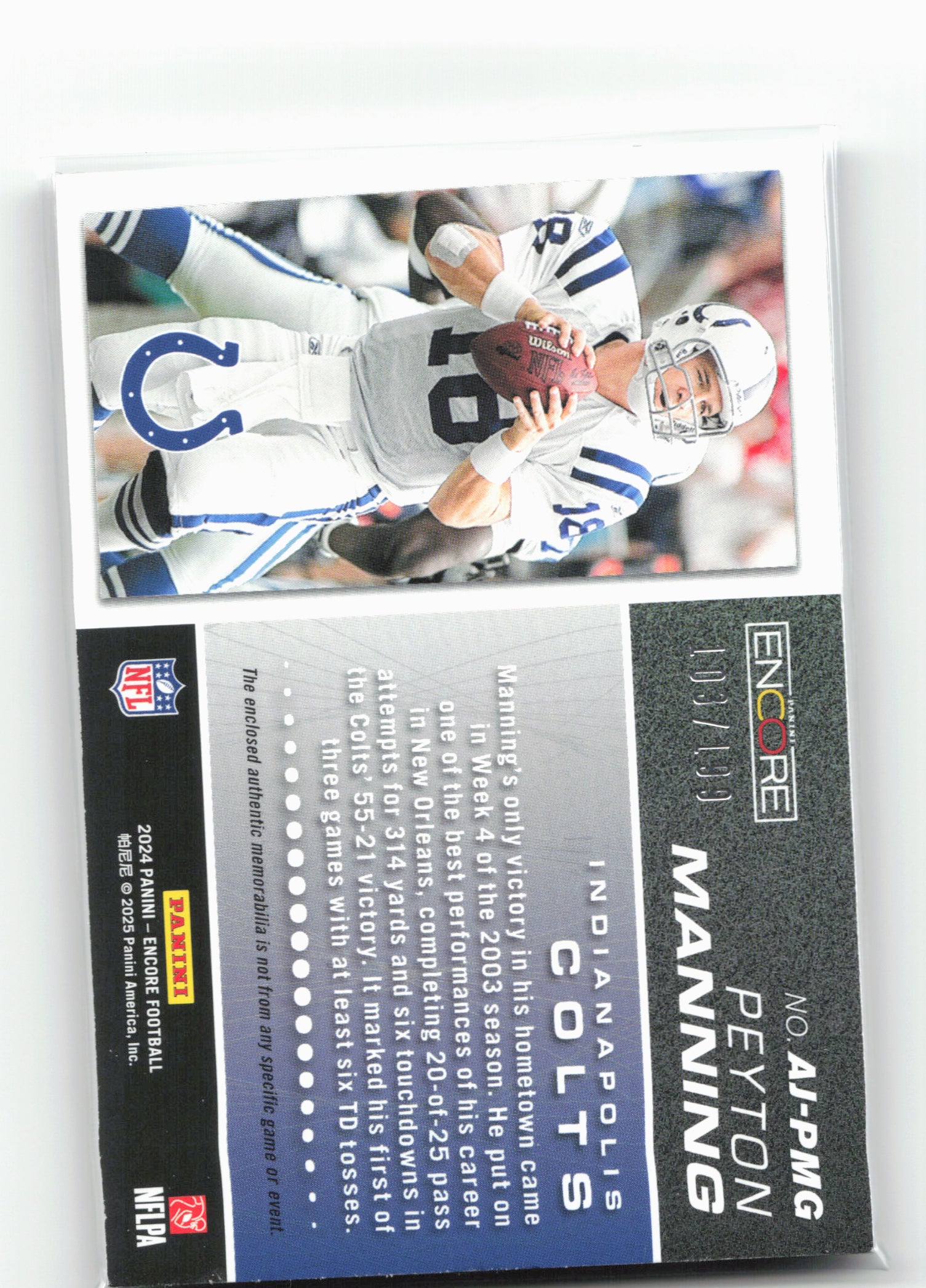 2024 Panini Encore #AJ-PMG Peyton Manning Atomic Jersey #/199