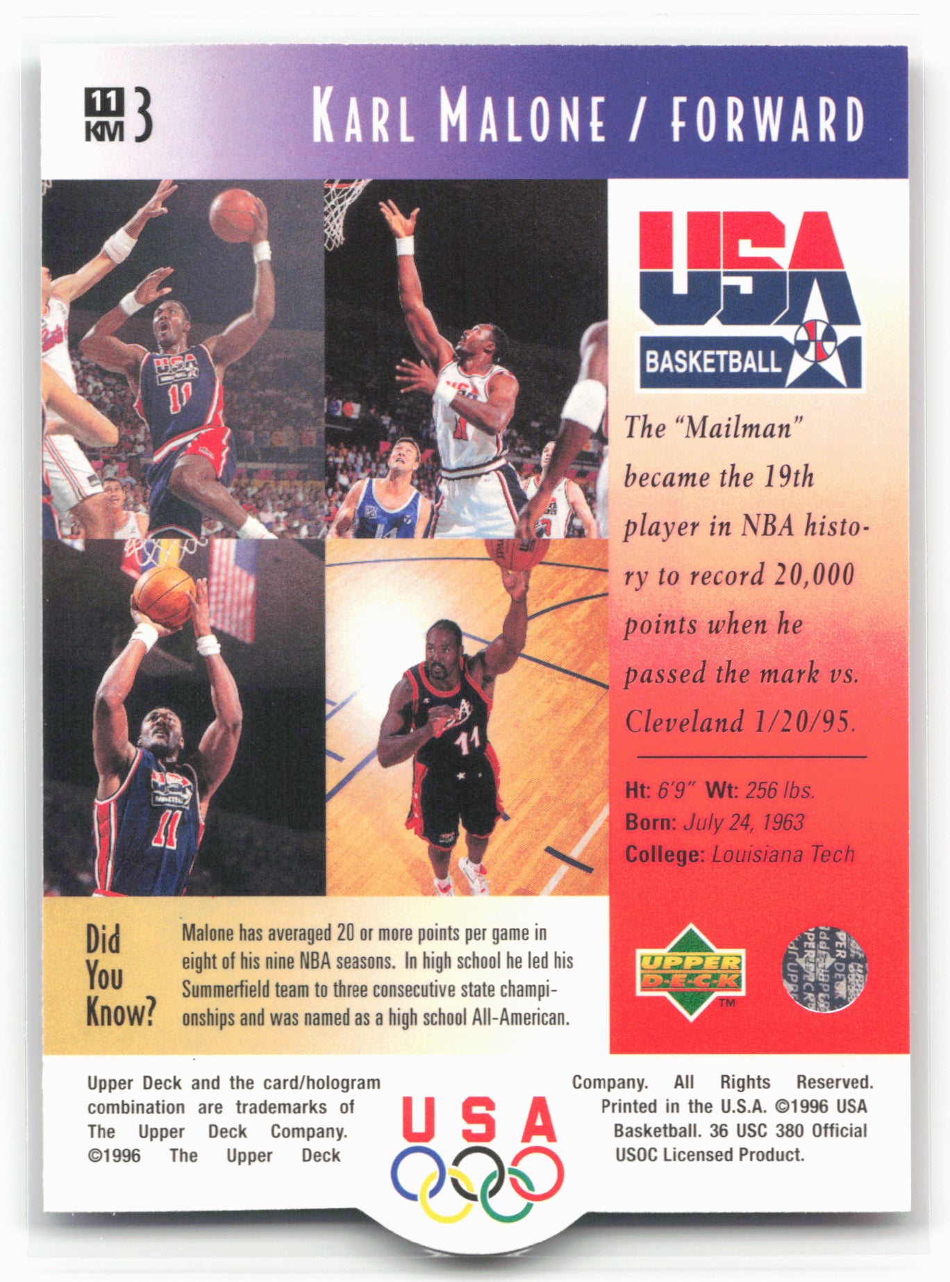 1996 Upper Deck USA #11 Karl Malone 26158