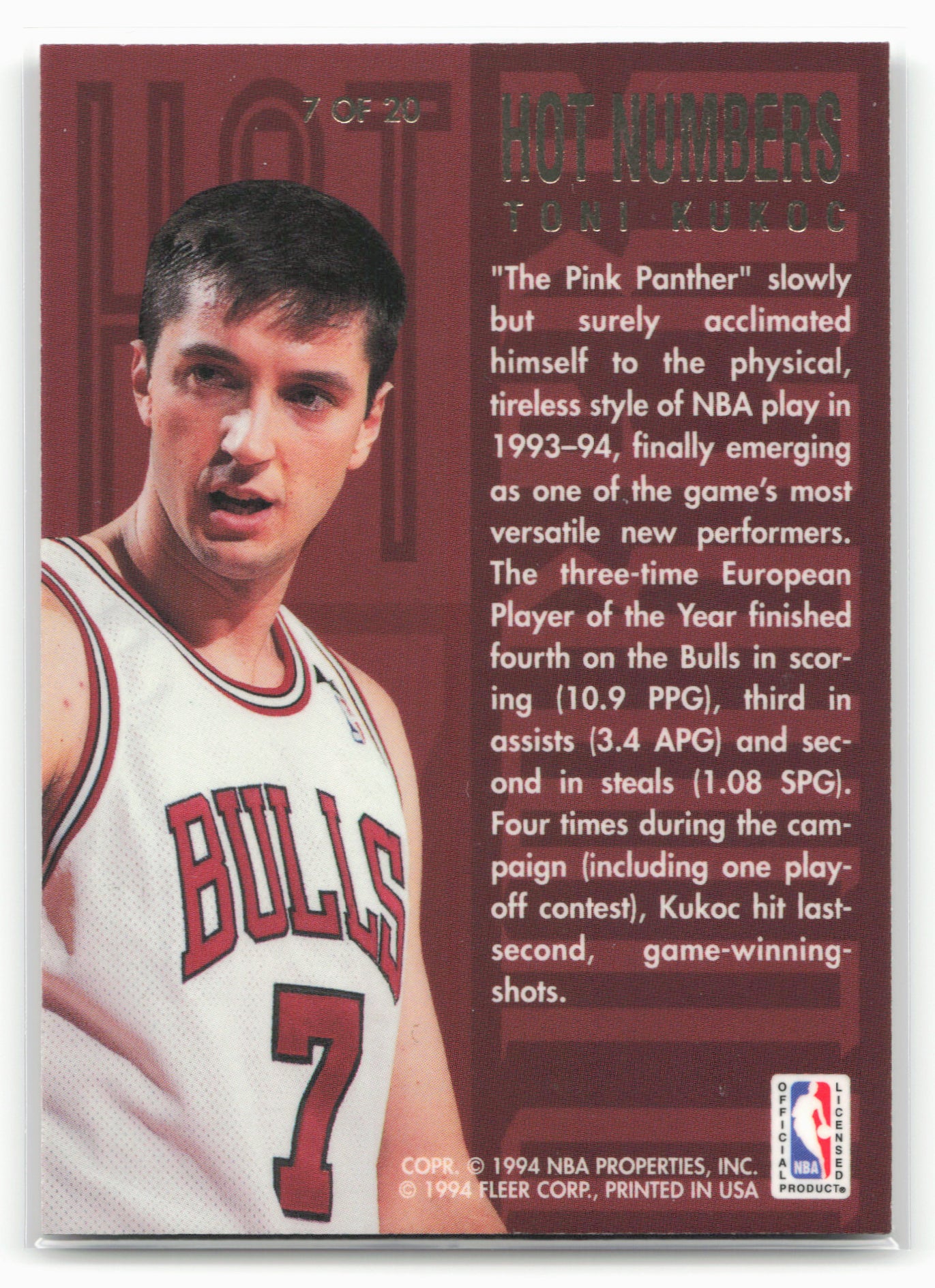1994-95 Flair #7 Toni Kukoc Hot Numbers