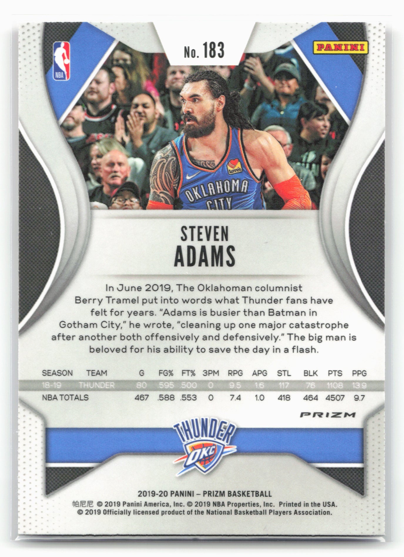2019-20 Panini Prizm #183 Steven Adams Prizms Red White and Blue