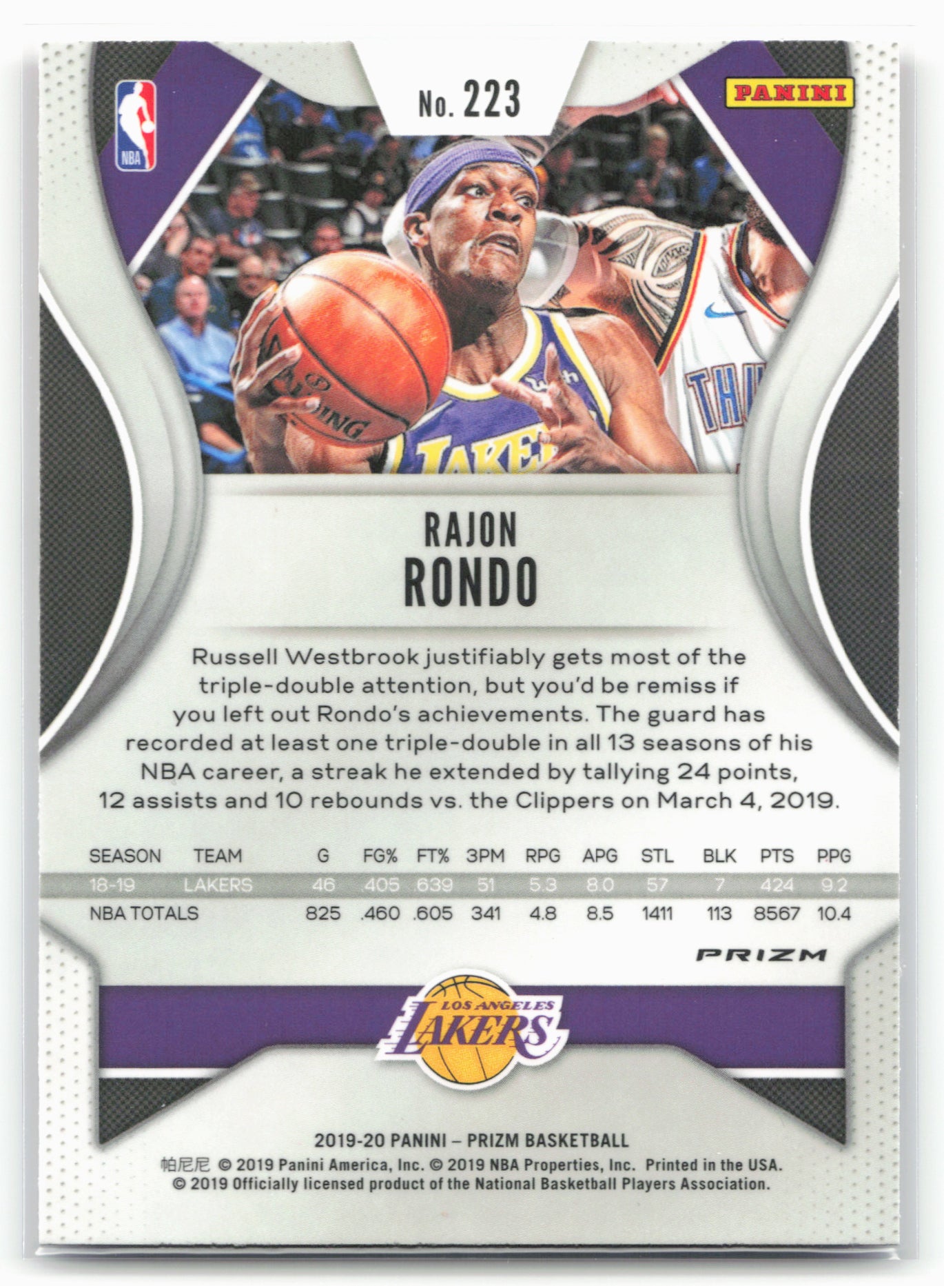 2019-20 Panini Prizm #223 Rajon Rondo Prizms Red White and Blue