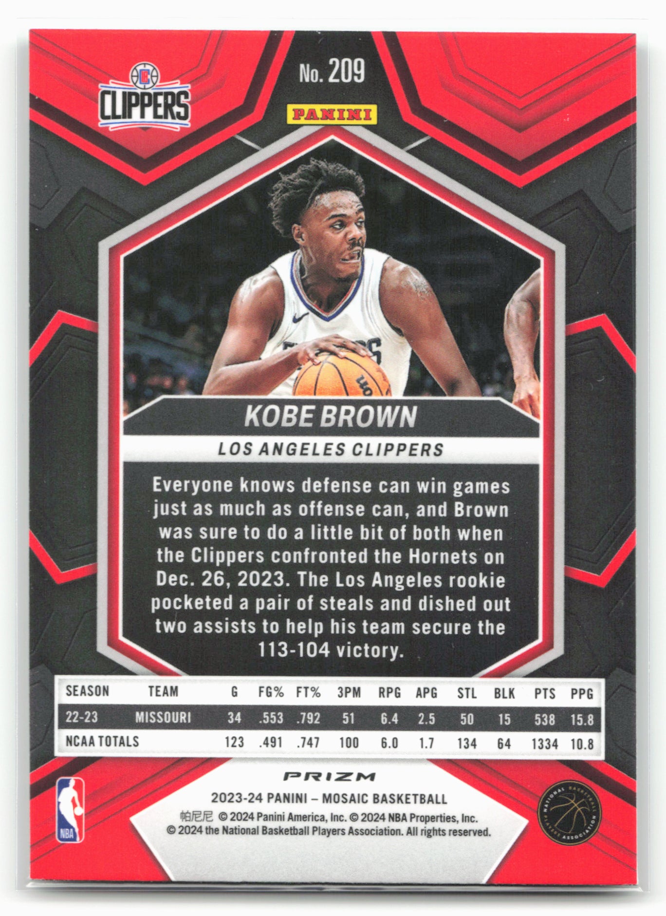 2023-24 Panini Mosaic #209 Kobe Brown Green 26170