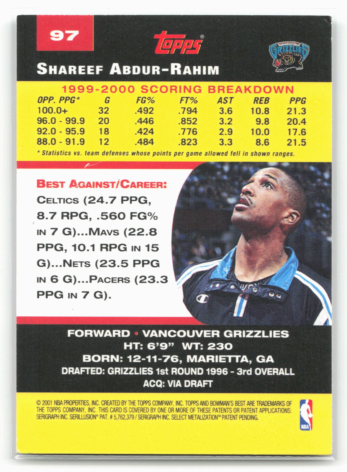 2000-01 Bowman's Best #97 Shareef Abdur-Rahim