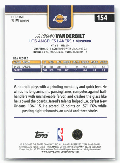 2025-26 Topps Chrome #154 Jarred Vanderbilt 26180