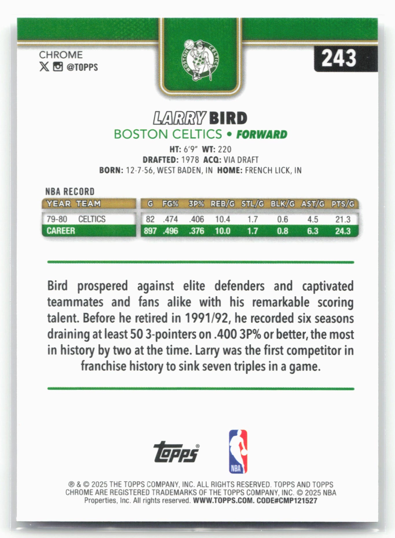 2025-26 Topps Chrome #243 Larry Bird 26185