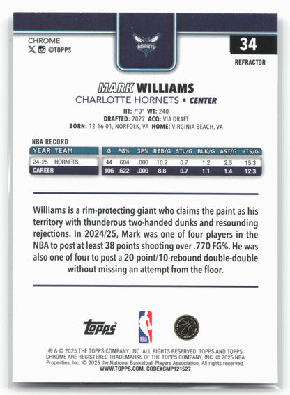 2025-26 Topps Chrome #34 Mark Williams Refractor
