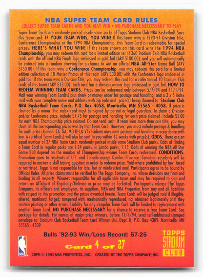 1993-94 Stadium Club #4 Chicago Bulls Super Teams
