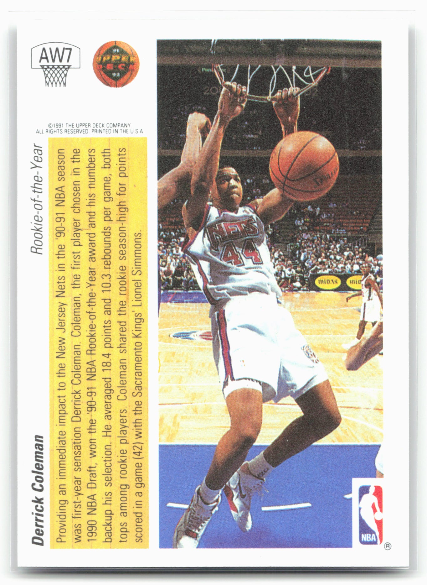 1991-92 Upper Deck #AW7 Derrick Coleman Award Winner Holograms