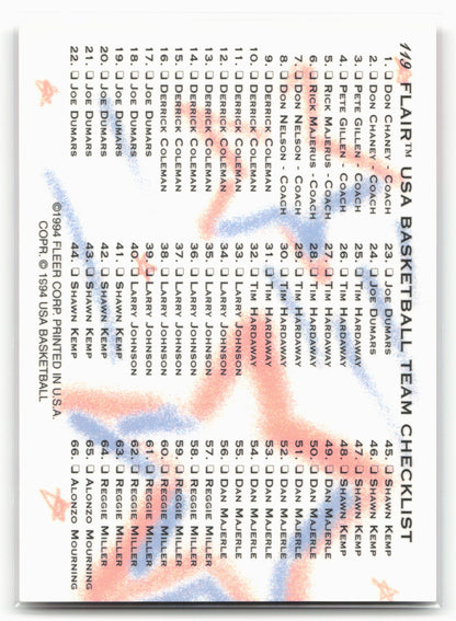 1994 Flair USA #119 Checklist: 1-66 Kevin Johnson Update