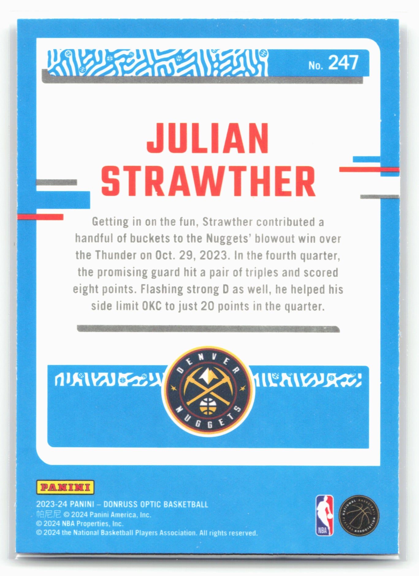 2023-24 Donruss Optic #247 Julian Strawther 26207
