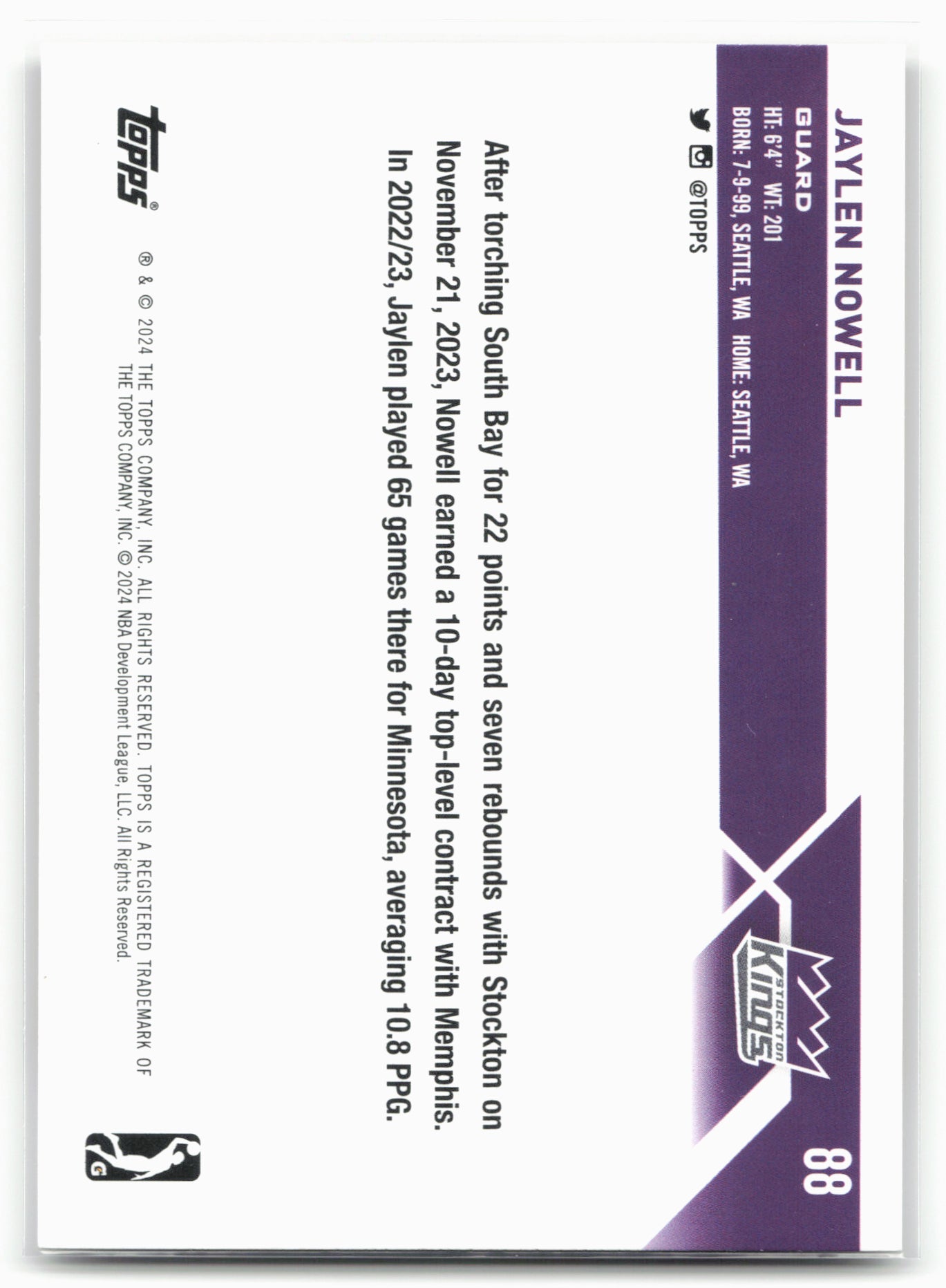 2023-24 Topps G-League #88 Jaylen Nowell Gold #/50