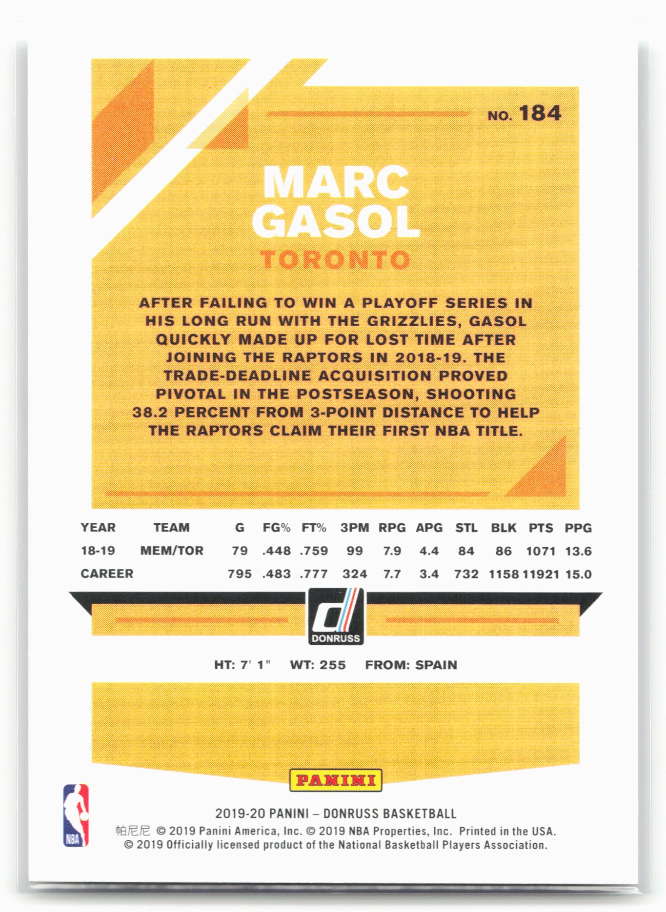2019-20 Donruss #184 Marc Gasol Press Proof Silver #/349