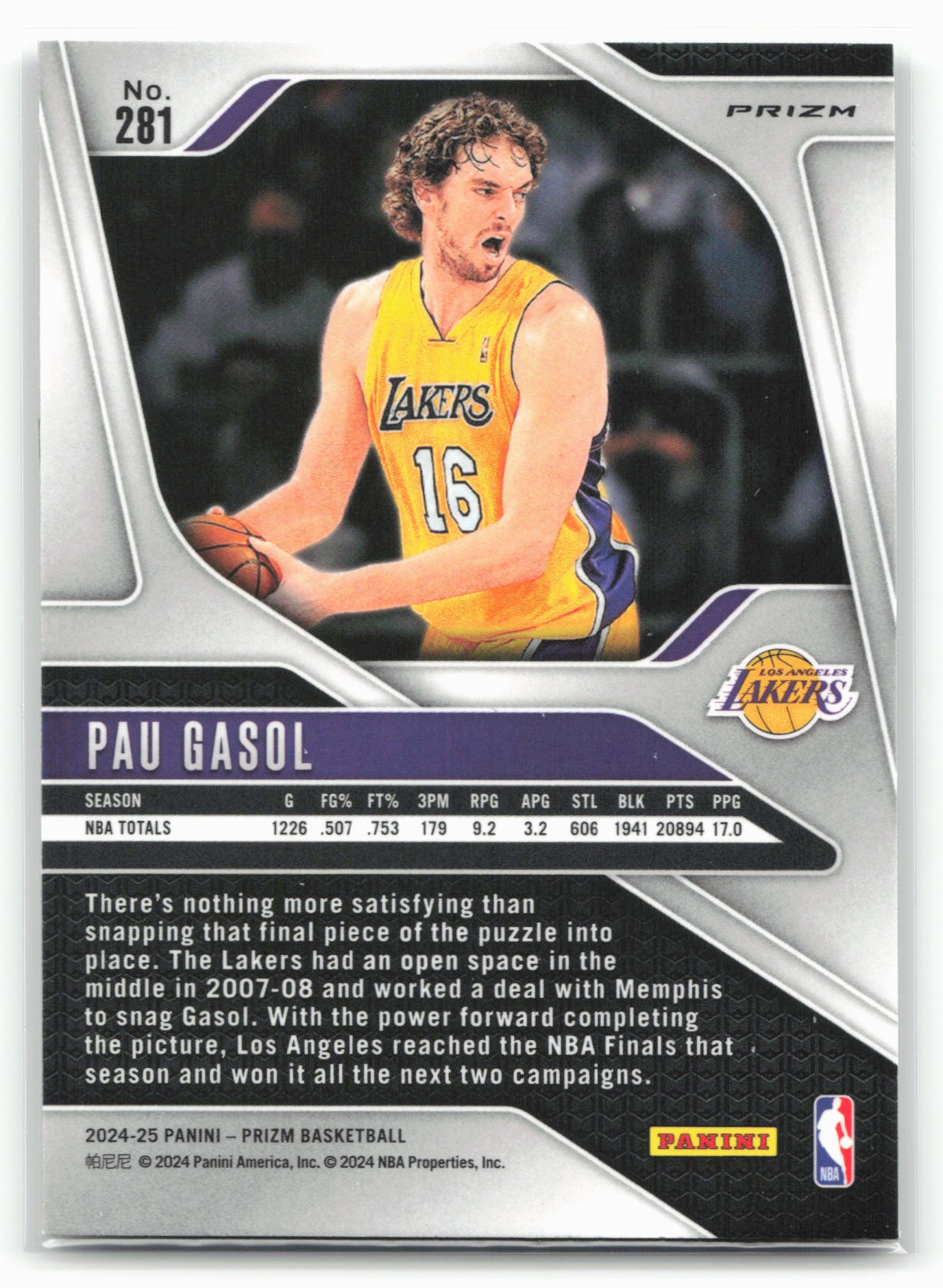 2024-25 Panini Prizm #281 Pau Gasol Prizms Green
