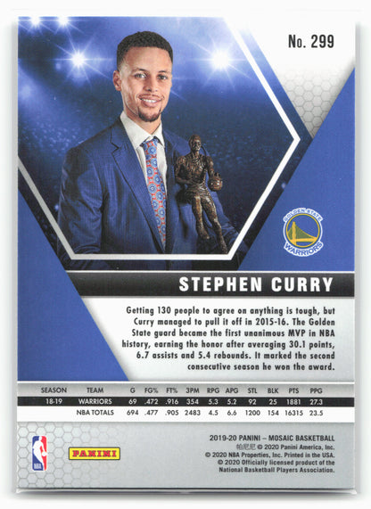 2019-20 Panini Mosaic #299 Stephen Curry