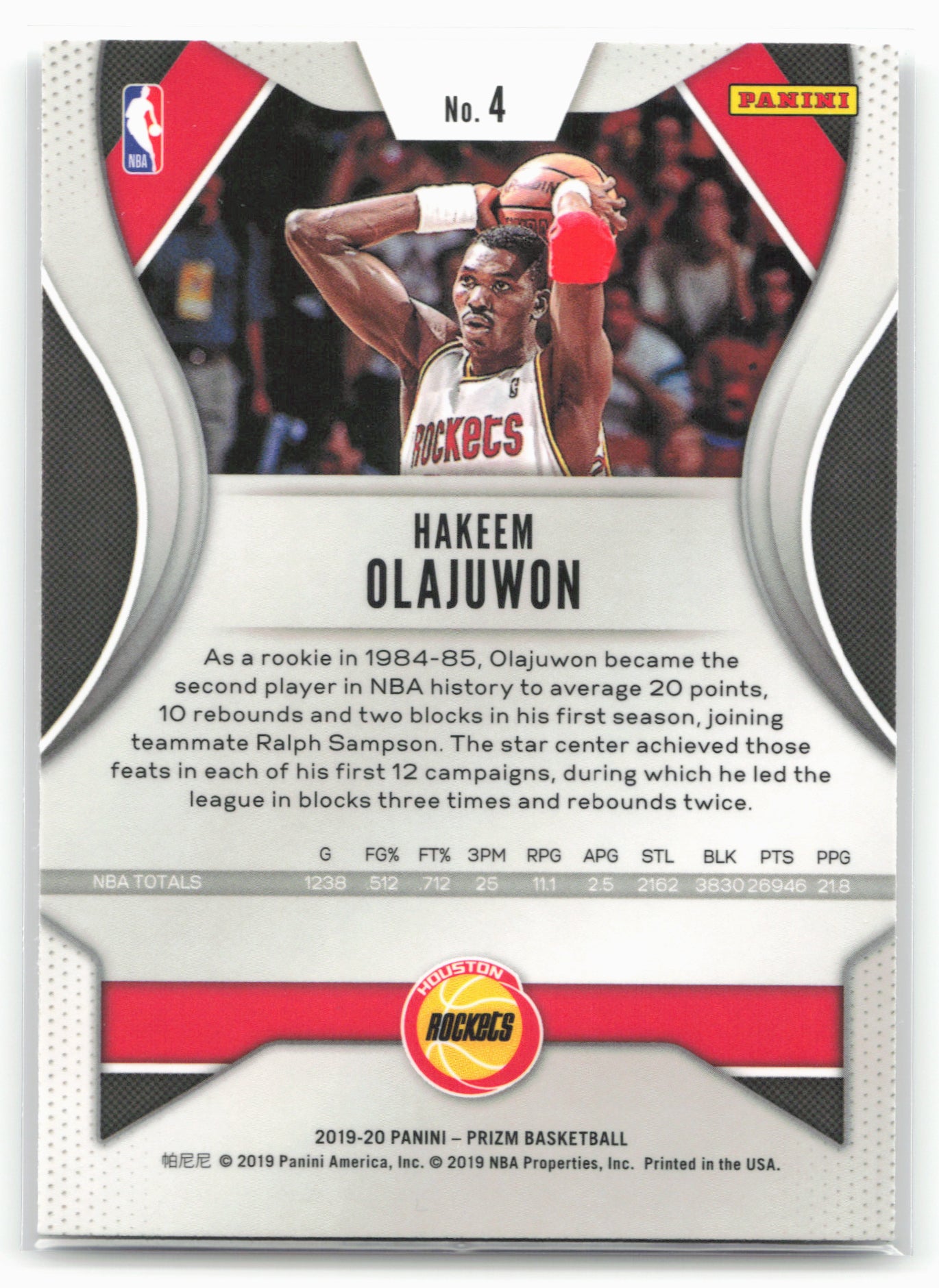 2019-20 Panini Prizm #4 Hakeem Olajuwon
