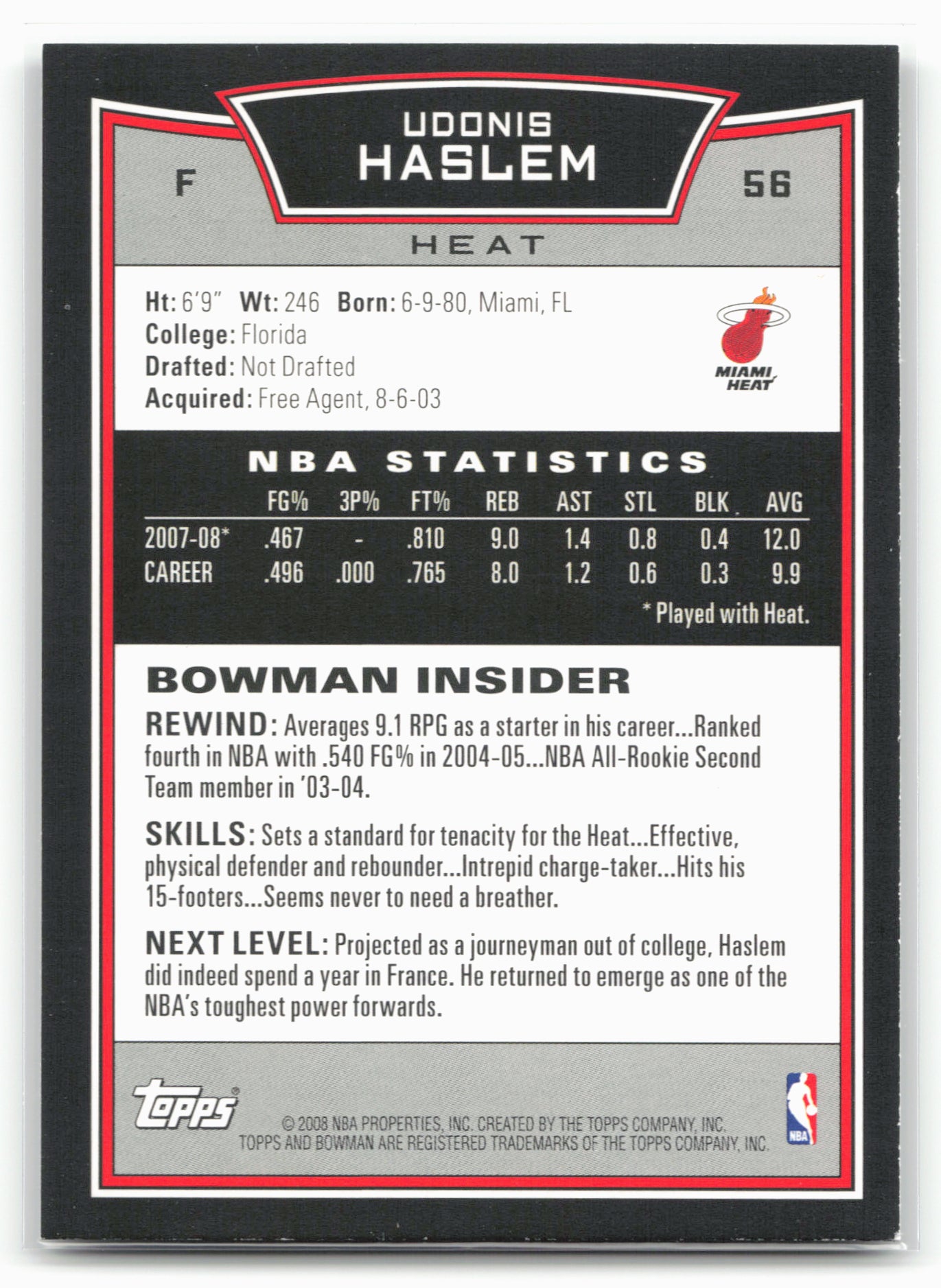 2008-09 Bowman #56 Udonis Haslem