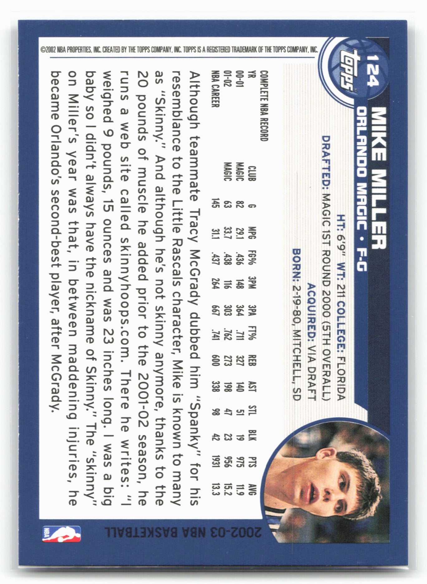 2002-03 Topps #124 Mike Miller