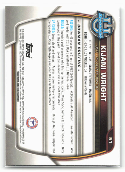 2022-23 Bowman University Chrome #51 Kijani Wright