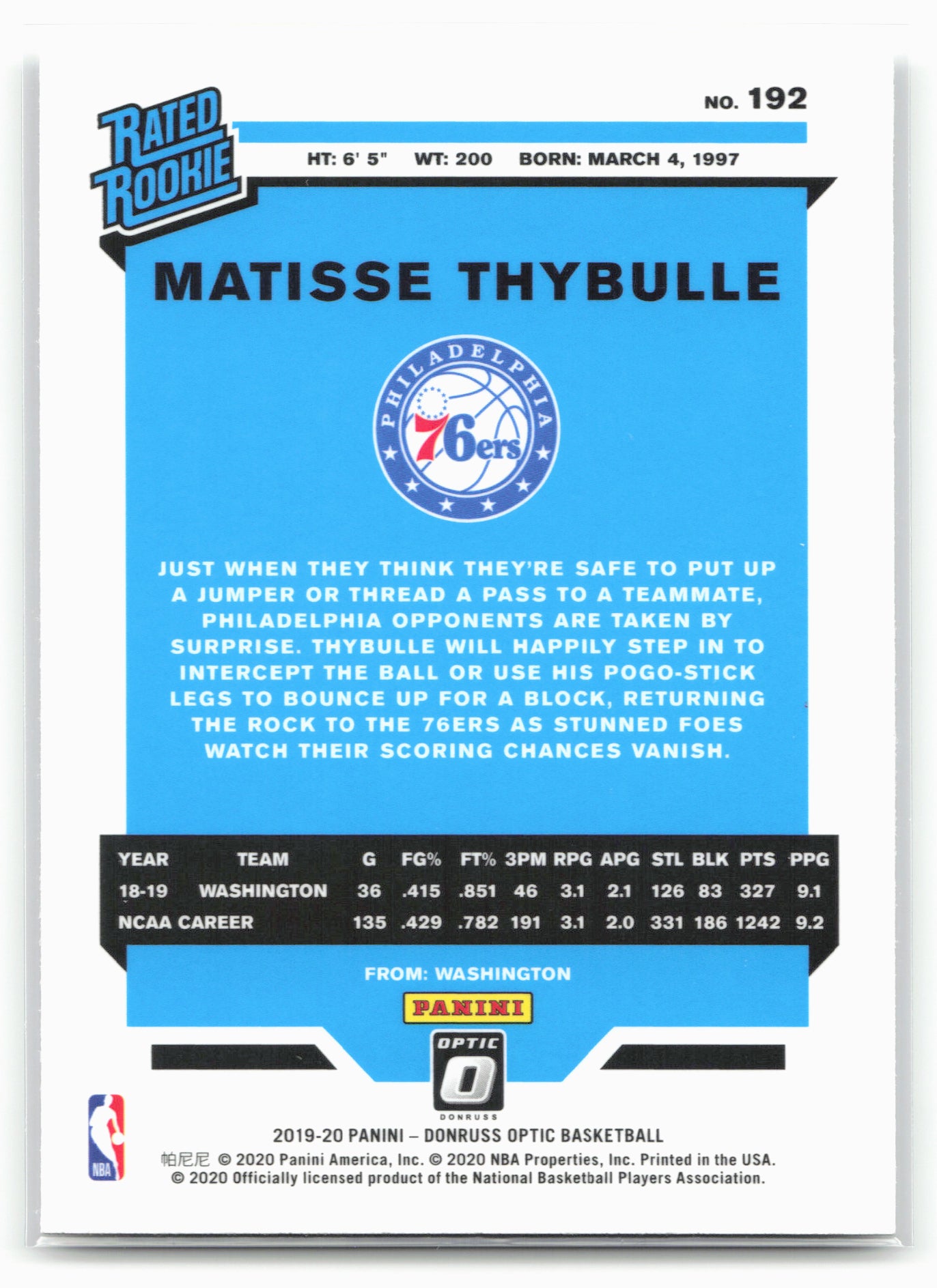 2019-20 Donruss Optic #192 Matisse Thybulle