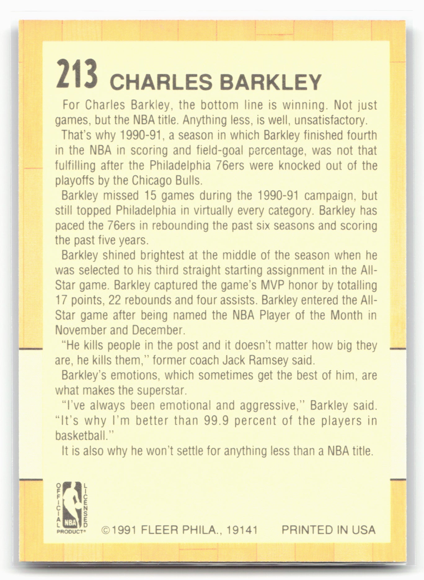 1991-92 Fleer #213 Charles Barkley