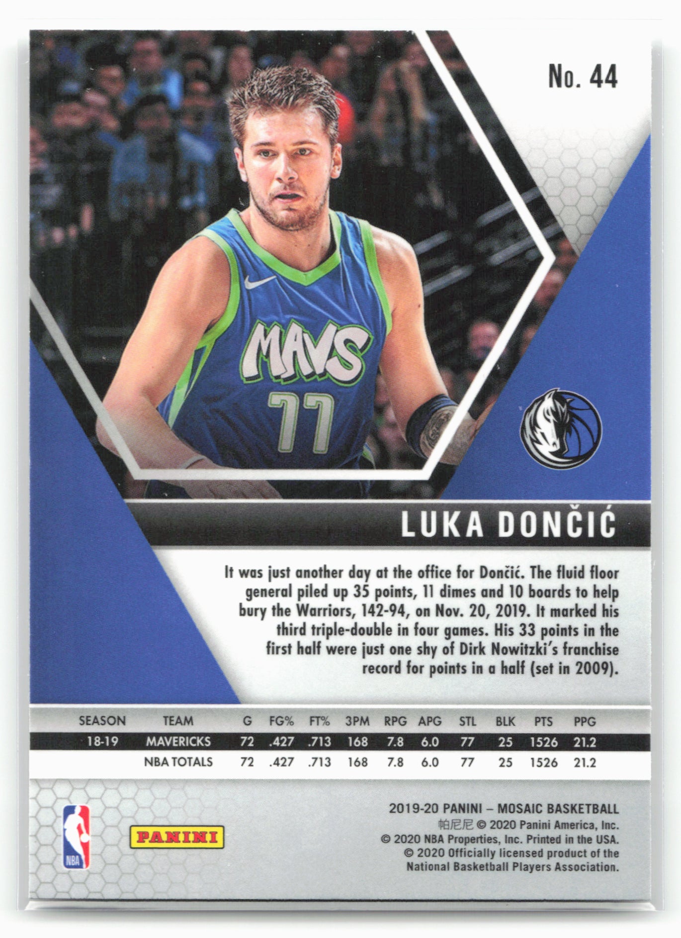 2019-20 Panini Mosaic #44 Luka Doncic