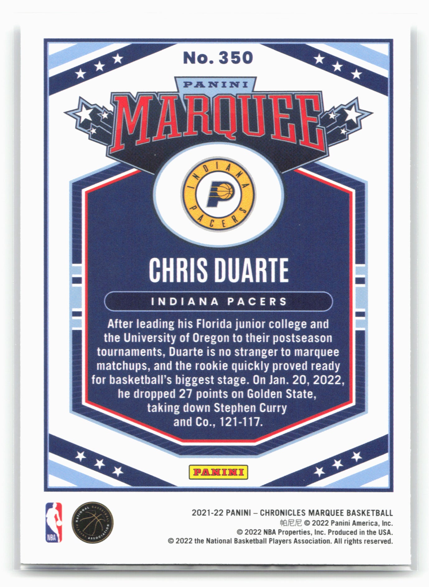 2021-22 Panini Chronicles #350 Chris Duarte
