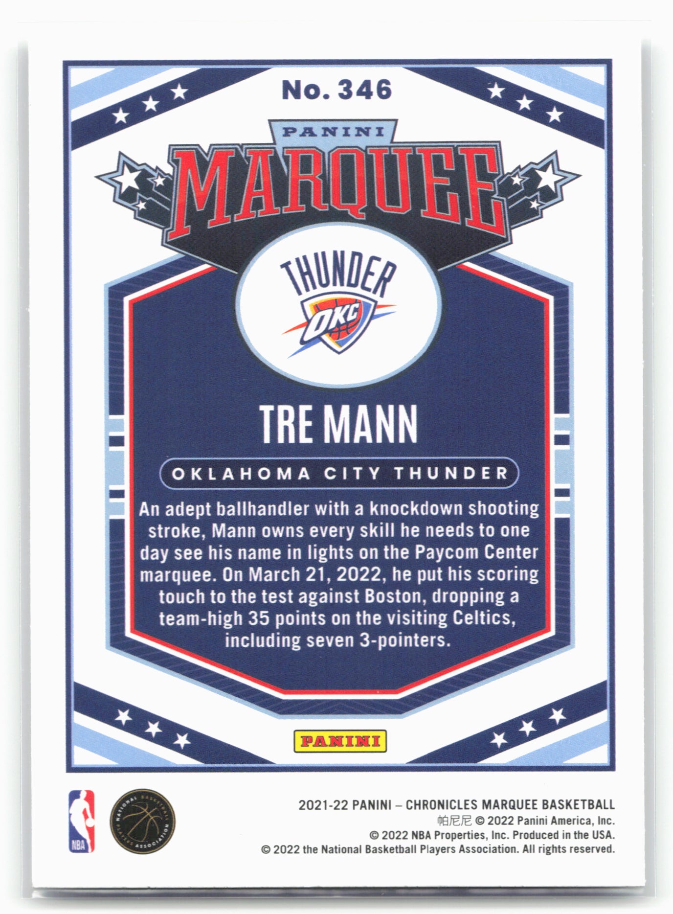 2021-22 Panini Chronicles #346 Tre Mann