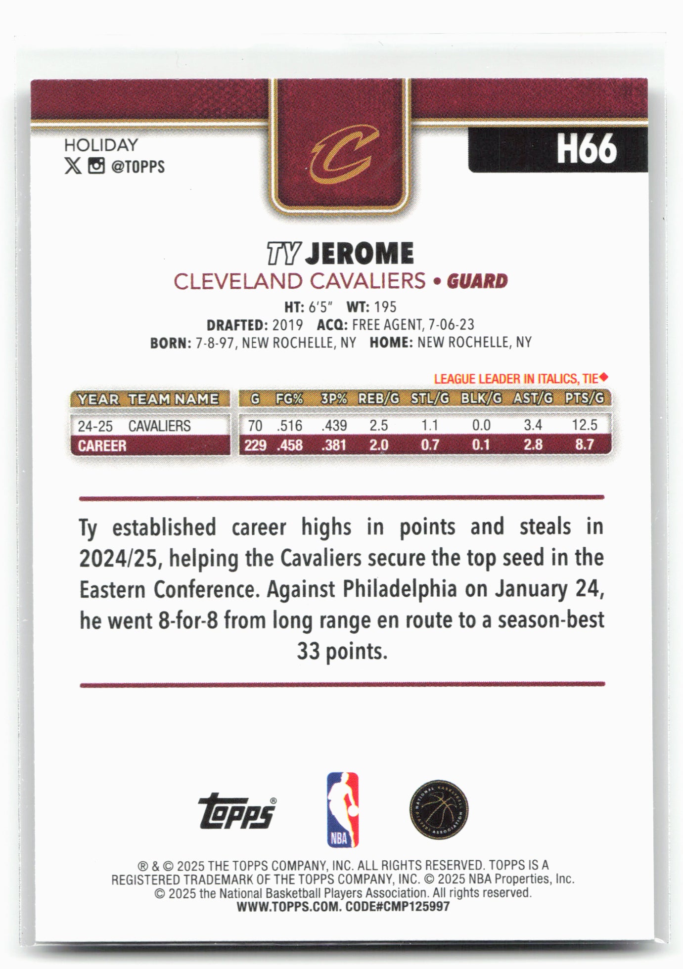 2025-26 Topps Holiday #H66 Ty Jerome Glitter Holiday 26254