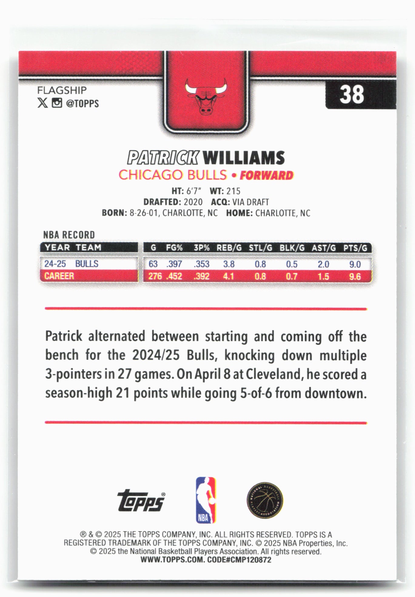2025-26 Topps #38 Patrick Williams Season Tip Off 26256