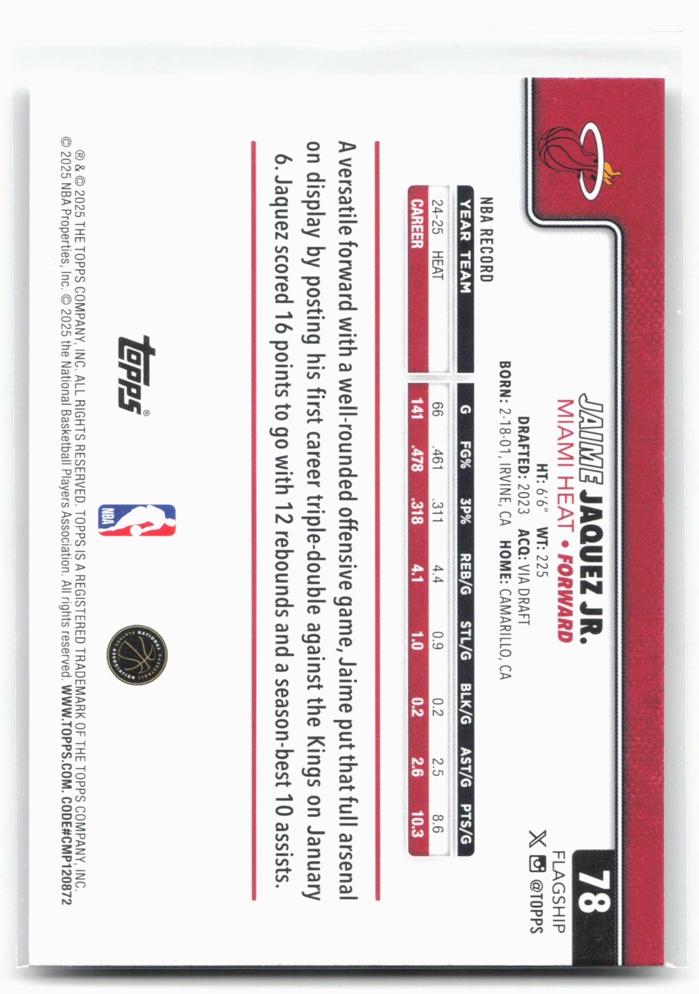 2025-26 Topps #78 Jaime Jaquez Jr. Season Tip Off 26257