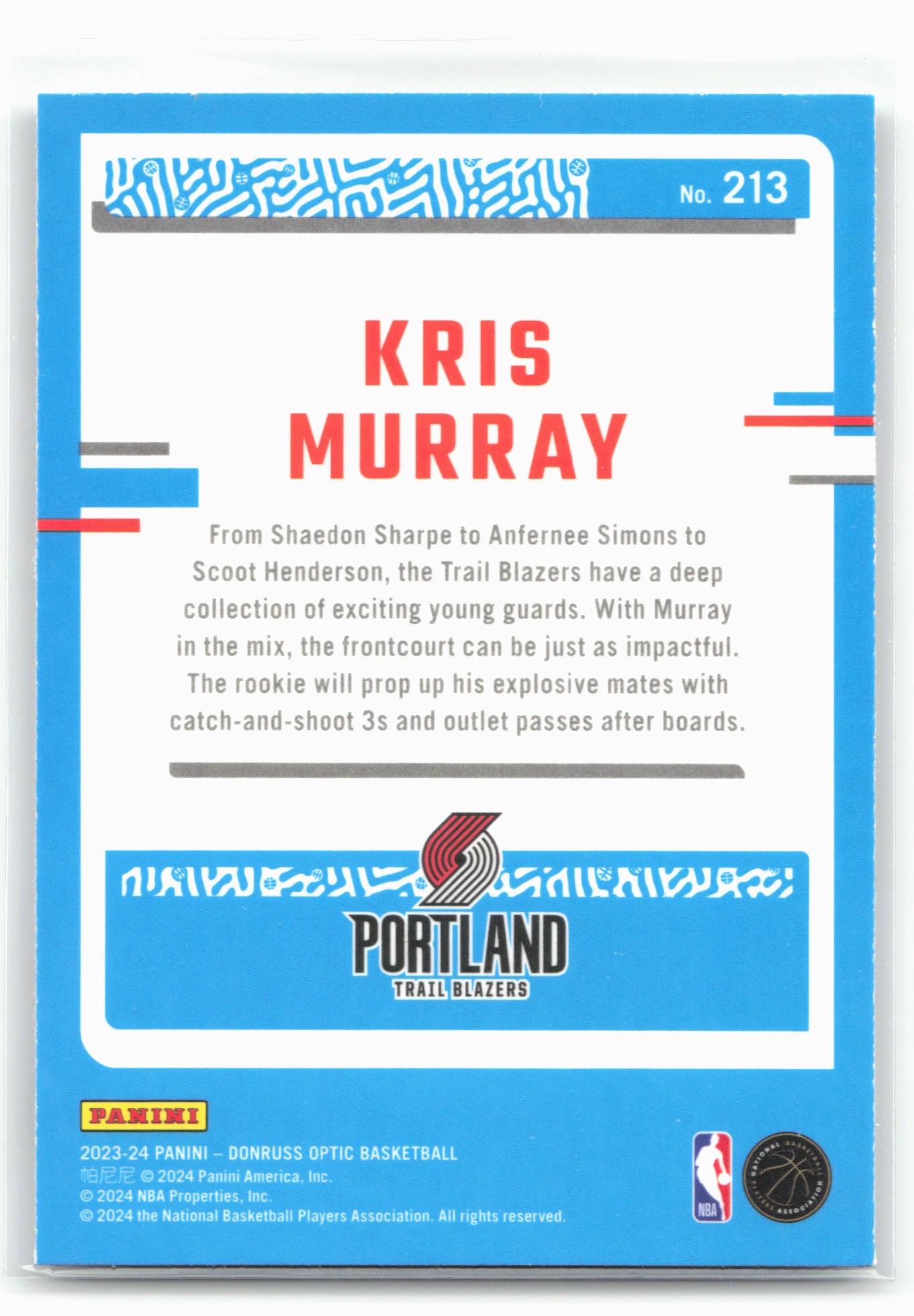 2023-24 Donruss Optic #213 Kris Murray 26259