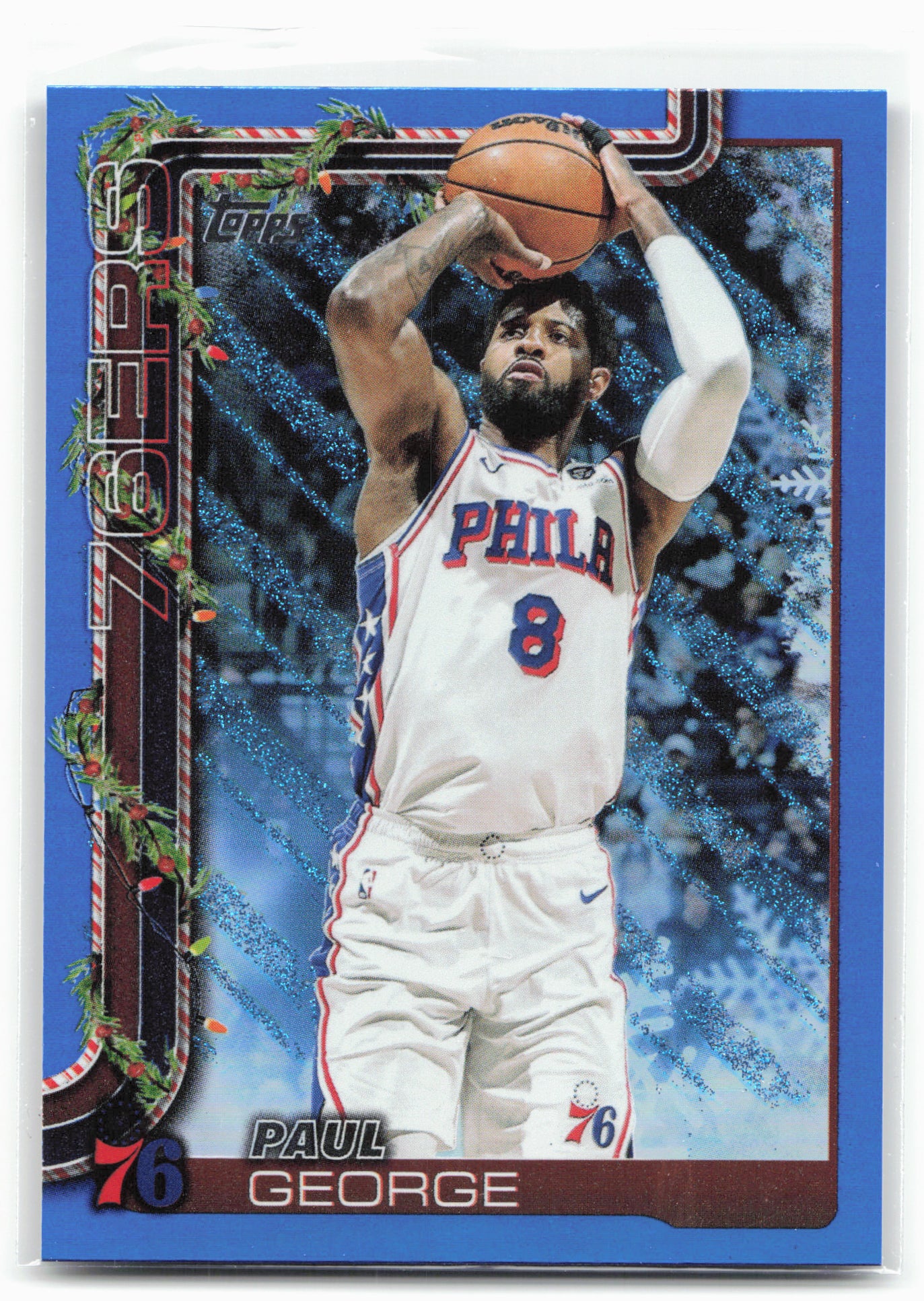 2025-26 Topps Holiday #H19 Paul George Blue Metallic Glitter Holiday 26261